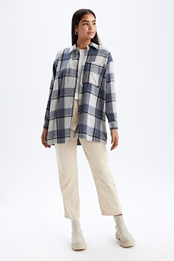 DeFacto Relax Fit Checked Flannel Long Sleeve Shirt Tunic Y9945az22au