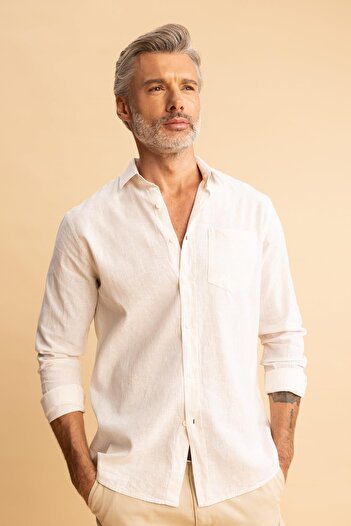 DeFacto Regular Fit Linen Blended Long Sleeve Shirt Z5577az23sm