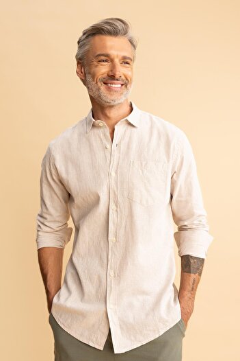 DeFacto Regular Fit Linen Blended Long Sleeve Shirt Z5578az23sm