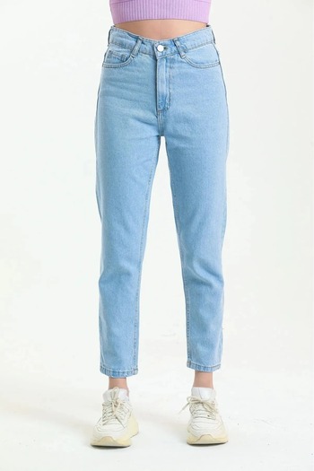 LİMABEL Evolution Ice Light Blue Colorfast Mom Jean Women's Boyfriend High Waist Denim Pants Power Lycra