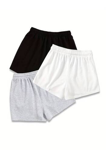 Machetta Women's Set of 3 Unprinted Plain Summer Short Shorts - Casual Short Shorts