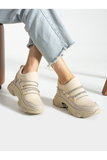 Alemdar Shoes NEVER Ekru Taş Detay Kadın Sneakers