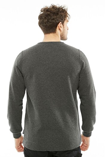 Uniprom Sweatshirt Crew Neck Fleece Inside 3 Thread Cotton Regular Cut Men's Anthracite