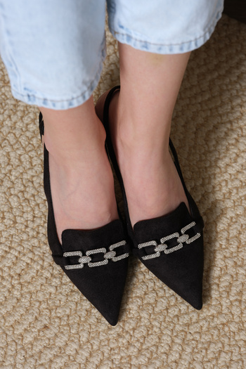 Sibel Durmaz Nelly Black Stone Detailed Pointed Toe Stiletto Sandals