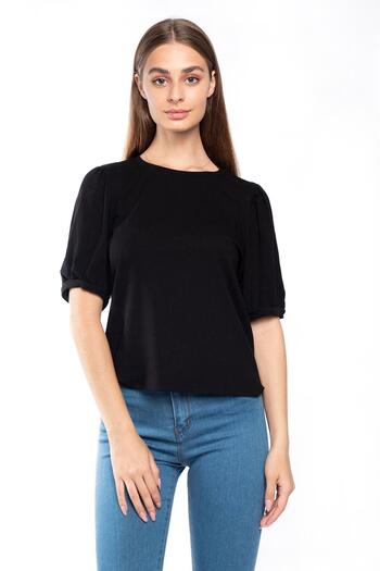 Miss Murem Watermelon Sleeve Corded Blouse-black