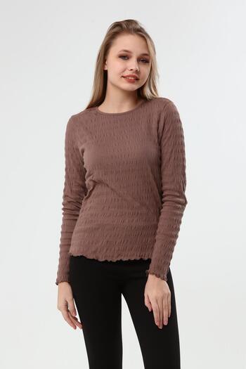 Miss Murem Elastic Long Sleeve Blouse-milk Brown