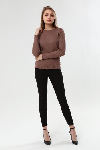 Miss Murem Elastic Long Sleeve Blouse-milk Brown