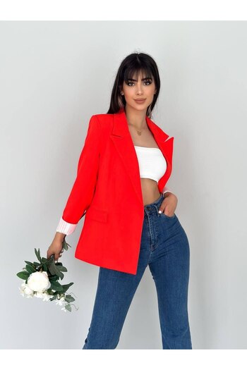 ZF BUTİK Sleeve Fold inside Liner Striped Blazer Jacket