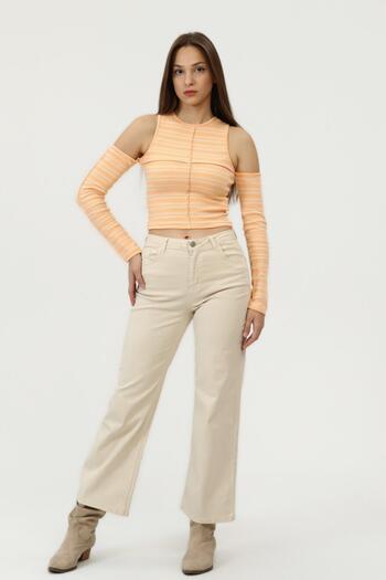Miss Murem OrAnge Long Sleeve Off-the-shoulder Blouse