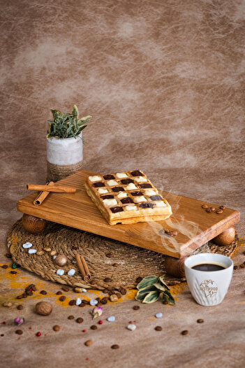 kitchen trend Justwood 2 Li Risus Top Footed 25 cm and 17x30 Cm Wooden Rectangular Cake Presentation Serving Plate Set