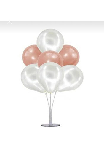 Yogi parti Set of 7 Metallic White Rose Gold Balloons with Stand