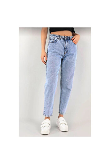 MAKRAS EXCLUSIVE Flora Snow Wash Blue Jeans High Waist Lycra Extra Stretchy Mom Jeans Jeans