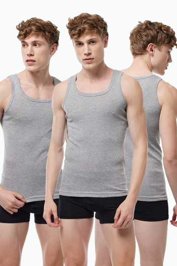 Malabadi Men's Gray 3-Pack 100% Cotton Rib Tank Top 3M034-E
