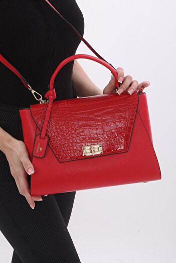 Piedra Red Color Crochet Cover New Season Women's Bag with Plenty of Eyelets and Shoulder Strap