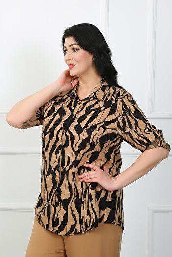 By Alba Collection Γυναικείο πουκάμισο μεγάλου μεγέθους με βαμβακερό μοτίβο βισκόζης
