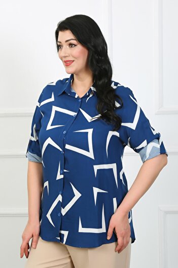 By Alba Collection Жіночий бавовняний віскозний гольф з візерунком індиго плюс розмір Сорочка