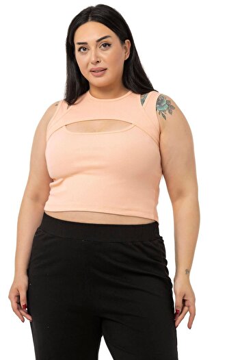 DISENTIS MODEST Large Size Low-cut Ribbed Camisole Salmon Body