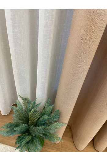 Brillant Ecru Glitter Linen Slub 1/25 Pleat Tulle Curtain