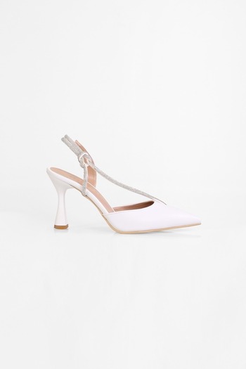 Shoeberry Dámské boty Leroy White Skin Stone na podpatku Stiletto