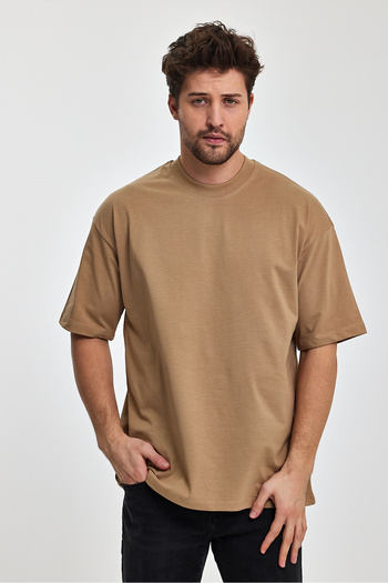 COMBİNE MİCHAİL Men's Oversize Fit Thick Fabric Textured Crew Neck T-shirt