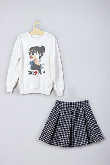 ADA BEBEK ÇOCUK New Season Girl Power Trend Printed Skirt Sweat Set