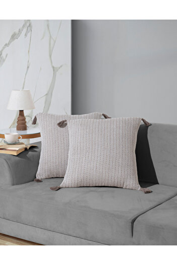 Lux Touch Vera Brown 45x45 cm Μαξιλαροθήκη με φερμουάρ Φούντα Σετ 2 Μαξιλαριών Πομπον