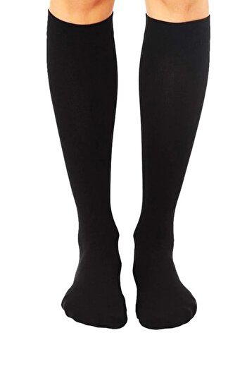TİSTA Black Quality Cotton Knee-Cuff Women's Socks