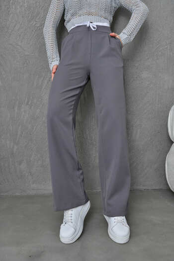VOLT CLOTHİNG Women's White Lined Detailed Lycra High Waist Trousers