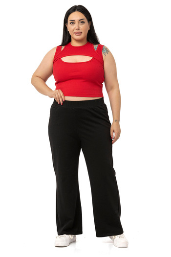 DISENTIS MODEST Large Size Low-cut Ribbed Camisole Red Body