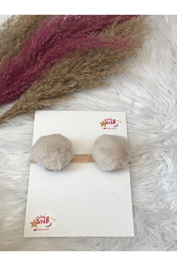 Tinystar Baby Girl Beige Λούτρινο Pompom Bandana
