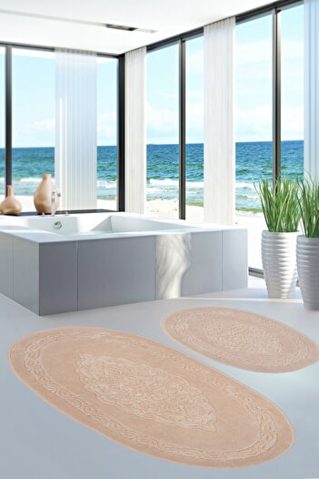 Alanur Home Alanur Damaks Oval Cotton Σετ Τουαλέτας Μπάνιου 2 τεμαχίων Βιζόν