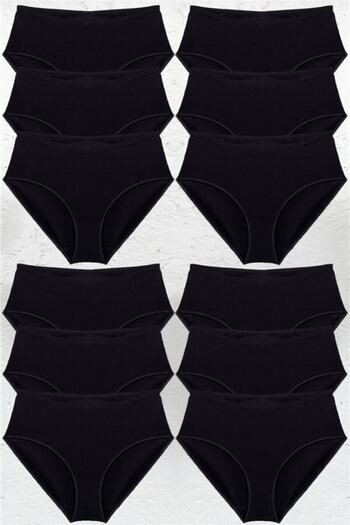 BSM 12 Pcs Women's Black Modal Cotton High Quality Natural Kilot Batokom High Waist Panties