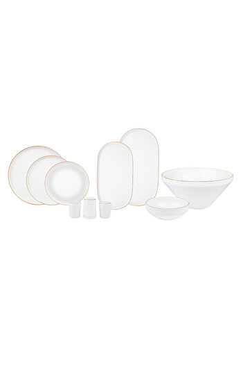 Karaca Neu Saturn Gold 59-teiliges Streamline Porzellan Geschirrset für 12 Personen Set