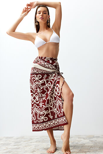 Trendyol Collection Ethnic Patterned Maxi Cotton Gathered Beach Pareo - Tbess24Pr00006