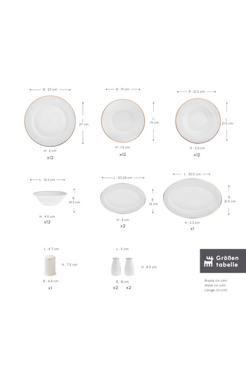 Karaca Lexi Gold 56-teiliges Tafelgeschirr-Set für 12 Personen Geschirrset 6 Personen mit Tasse