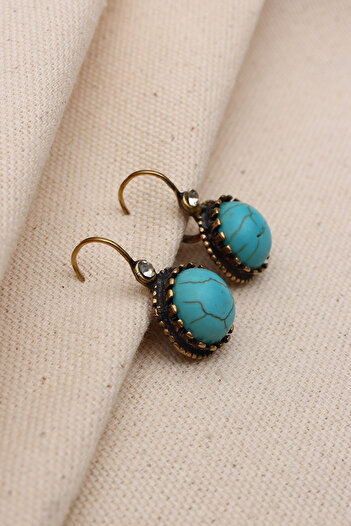 Süspüs Accessories Turquoise Color Jewelled Round Authentic Earrings