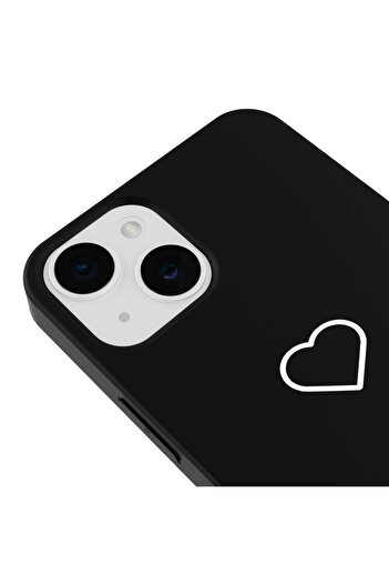 Casen iPhone 13 Kalp Tasarımlı Siyah Renkli Silikon Telefon Kılıfı