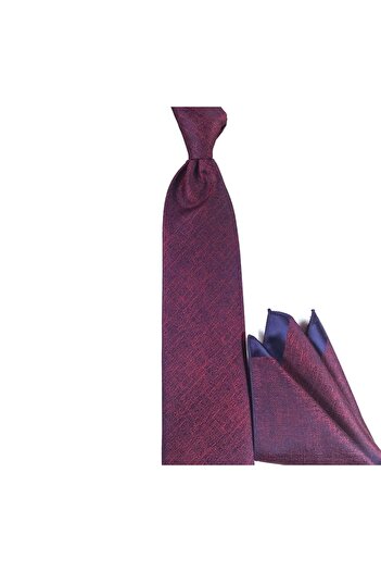 Sade Kravat Red Navy Blue Melange Patterned Tissue Tie 19488 Red