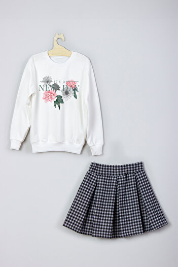 ADA BEBEK ÇOCUK New Season It's A New Day Printed Sweat Suit - Skirt