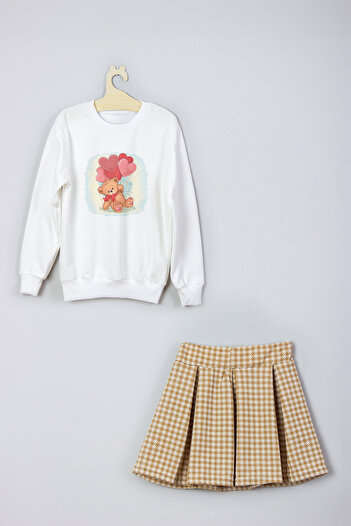 ADA BEBEK ÇOCUK New Season Style Printed Skirt Sweat Set