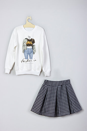 ADA BEBEK ÇOCUK New Season Girls Fashion Printed Skirt Sweat Set