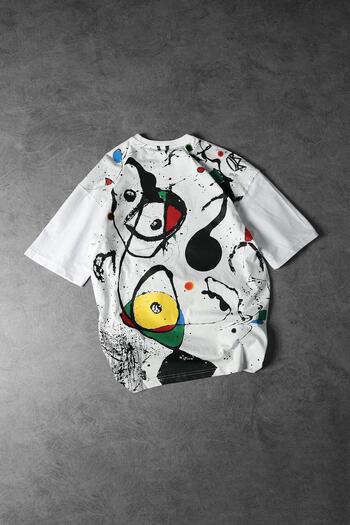 Slatra Men's White Paint Spraying Print Oversize T-shirt