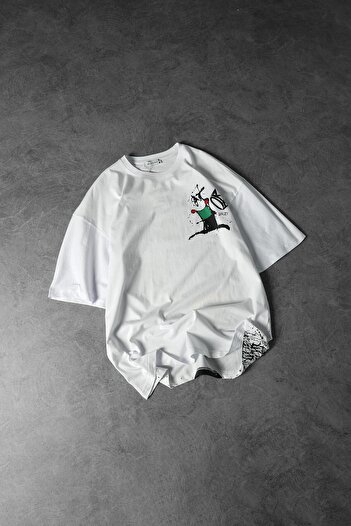 Slatra Men's White Paint Spraying Print Oversize T-shirt