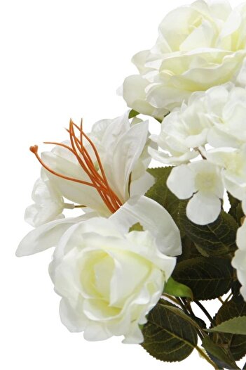 Dekorsende Buchet de trandafiri artificiali, crin, hortensie, alb