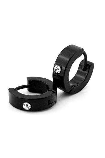 Solfera Zircon Single Cz Black Color Hoop Stainless Steel Women's Men's Earrings ER062