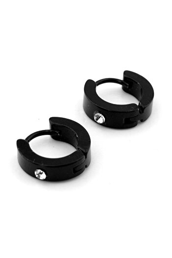 Solfera Zircon Single Cz Black Color Hoop Stainless Steel Women's Men's Earrings ER062
