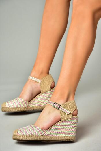 Fox Shoes P241612004 Colorful Fabric Wedge Heeled Women's Shoes