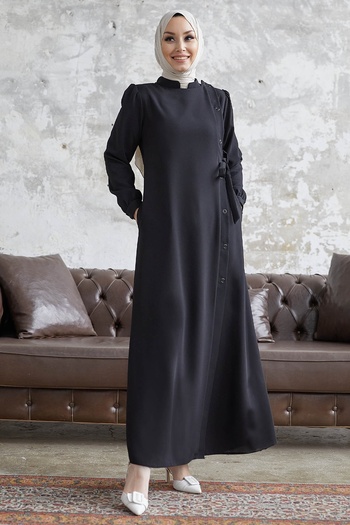InStyle Davies Side Buttoned Belted Ferace - černá