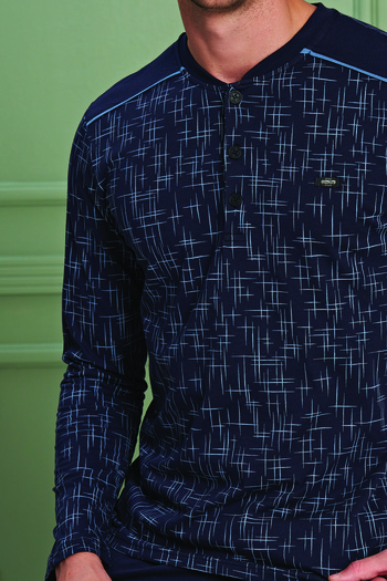 BSM High Quality Navy Blue Men's Pajama Set - Oversize Long Sleeve, Buttoned Collar