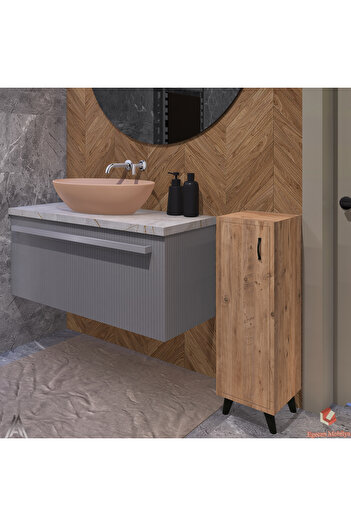 Egecan Mobilya Atlantik Çam Tek Kapaklı 3 Raflı Banyo Dolabı Havlu Dolabı Kiler Dolabı Erzak Dolabı Ekmek Dolabı